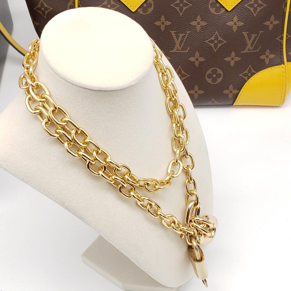 Authentic Louis Vuitton Gold Padlock with Unbranded Gold plated Chain